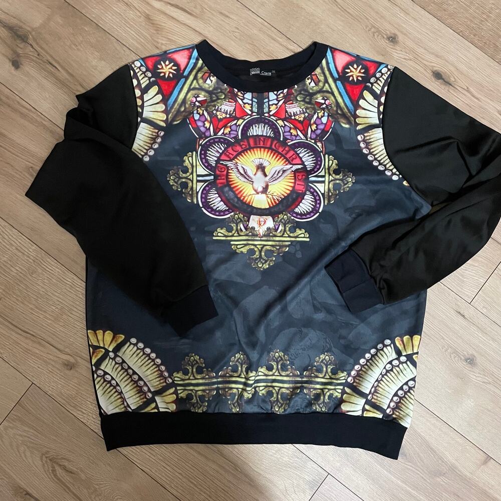 Crank Mens Pullover Size XXL USA Stained Glass Dove Holy Spirit